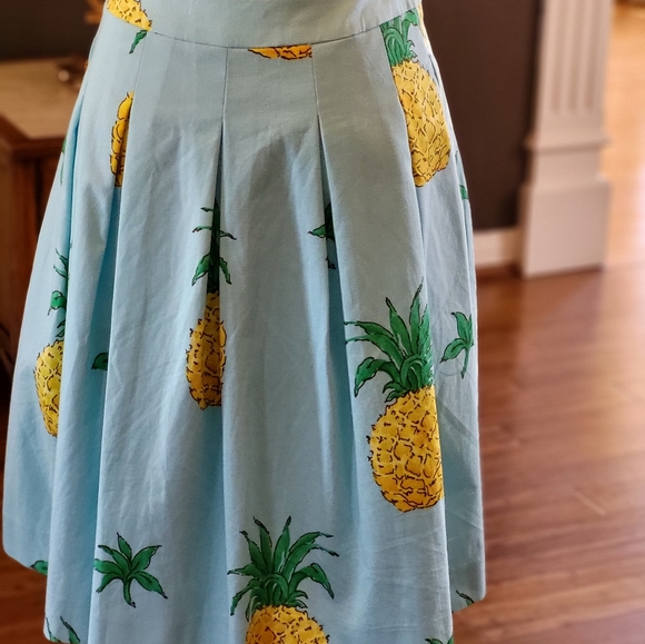 Talbots 2P pleated blue pineapple tropical skirt - Picture 4 of 8